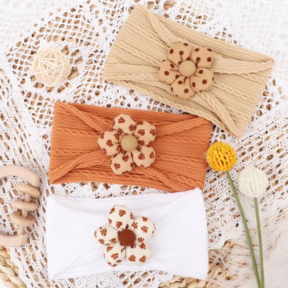 DRESHOW Stirnband Baby Mädchen Dehnbare Nylon Stirnbänder Handgefertigte Blumen Haarband for Neugeborene Kleinkinder Kinder 3 Stück