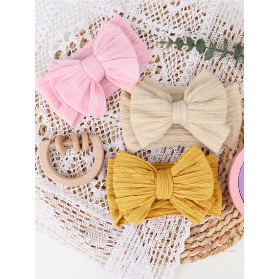 DRESHOW Stirnband Baby Mädchen Dehnbare Nylon Stirnbänder Handgefertigte Schleife Haarband for Neugeborene Kleinkinder Kinder 3 Stück