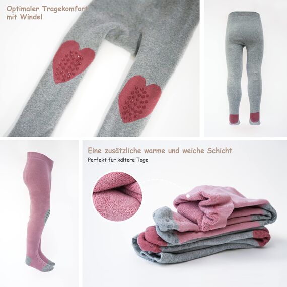 Petinard Label Krabbelstrumpfhose 2er-Pack ABS Sohle für Mädchen Baby, Strumpfhose mit Anti Rutsch Noppen