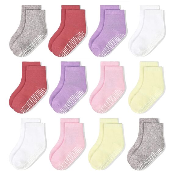 HYCLES Stoppersocken Kinder 12 Paars ABS Socken für Baby Mädchen Kleinkind Rutschfeste Antirutsch Socken für 6-12 Monate