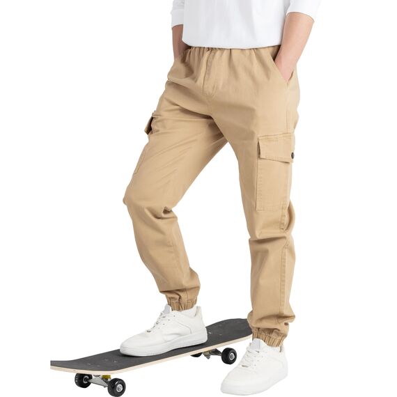 CAMLAKEE Cargohose Jungen Jogginghose Kinder Cargo Hosen Jungs Arbeitshose mit Elastischem Bund Beige DE: 152-158 (Herstellergröße 150)