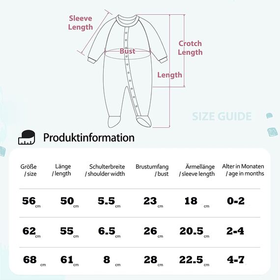 Schlafstrampler Baby Junge Maedchen 3er Unisex Pyjamas Baumwolle Strampler Jumpsuits Langarm Spieler Babykleidung mit 0-6 Monate