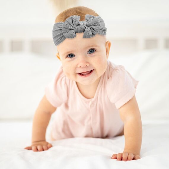 3 Stück Baby-Turban-Stirnband, Baby-Haarbänder, Schleifen für Mädchen, weiche Schleife, Kopfbedeckung, elastische Haarbänder für Kleinkinder, Neugeborene (Grau/Weiß/Rosa)