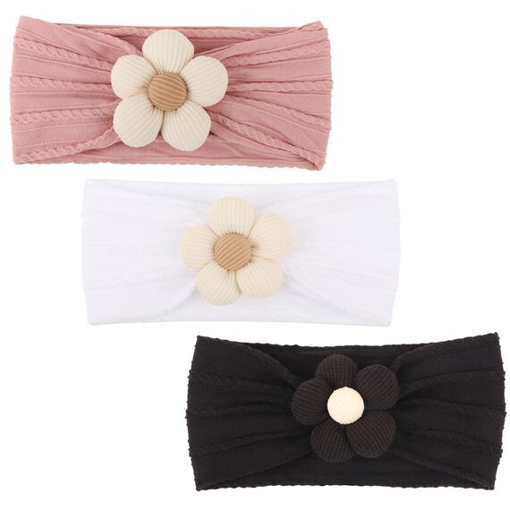 DRESHOW Stirnband Baby Mädchen Dehnbare Nylon Stirnbänder Handgefertigte Blumen Haarband for Neugeborene Kleinkinder Kinder 3 Stück