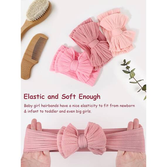DRESHOW Stirnband Baby Mädchen Dehnbare Nylon Stirnbänder Handgefertigte Schleife Haarband for Neugeborene Kleinkinder Kinder 3 Stück