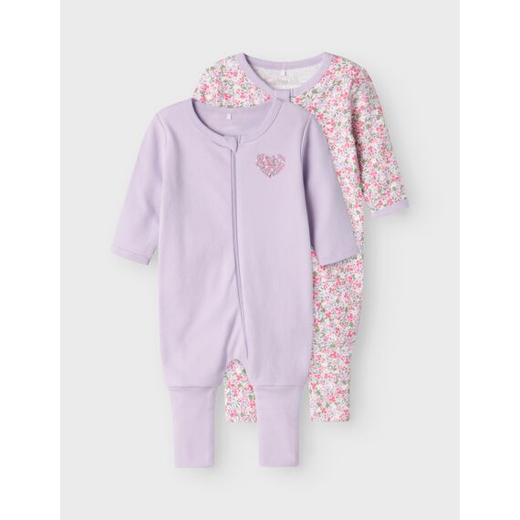 Name IT Baby - Mädchen Nbfnightsuit 2p Zip Ff Petit Flower Noos Schlafanzug, Pastel Lilac, 80 EU