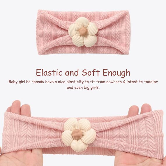 DRESHOW Stirnband Baby Mädchen Dehnbare Nylon Stirnbänder Handgefertigte Blumen Haarband for Neugeborene Kleinkinder Kinder 3 Stück