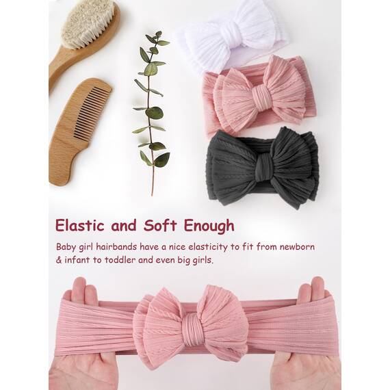 DRESHOW Stirnband Baby Mädchen Dehnbare Nylon Stirnbänder Handgefertigte Schleife Haarband for Neugeborene Kleinkinder Kinder 3 Stück