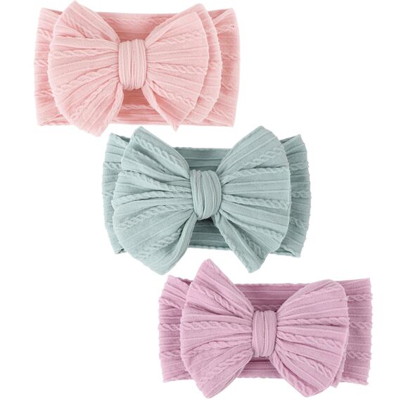 DRESHOW Stirnband Baby Mädchen Dehnbare Nylon Stirnbänder Handgefertigte Schleife Haarband for Neugeborene Kleinkinder Kinder 3 Stück