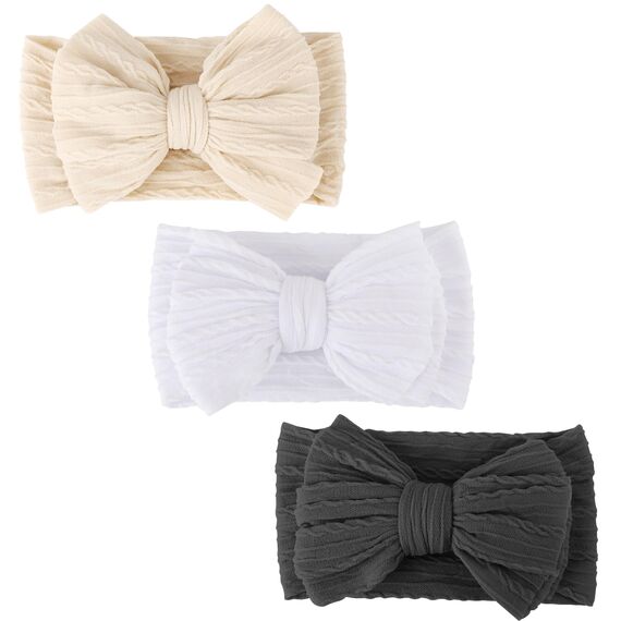 DRESHOW Stirnband Baby Mädchen Dehnbare Nylon Stirnbänder Handgefertigte Schleife Haarband for Neugeborene Kleinkinder Kinder 3 Stück