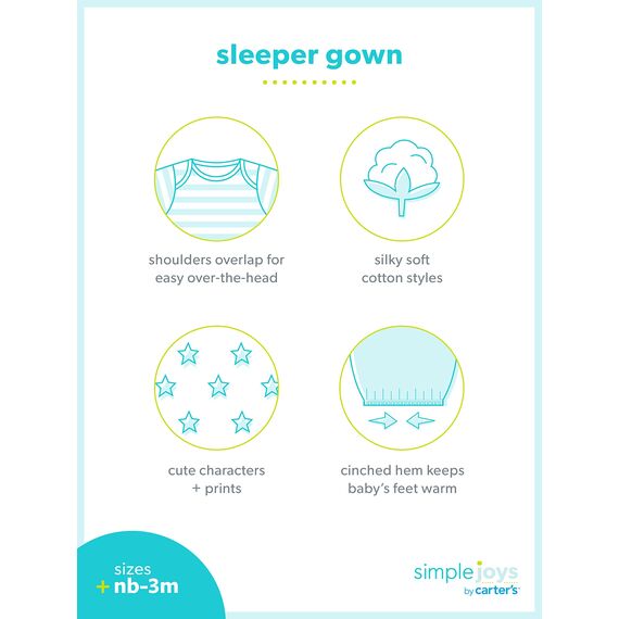 Simple Joys by Carter's Baby-Mädchen 3-Pack Cotton Sleeper Gown Infant-and-Toddler-Nightgowns, Hellrosa Kaninchen/Weiß Regenbogen/Elefanten, 0-3 Monate (3er Pack)