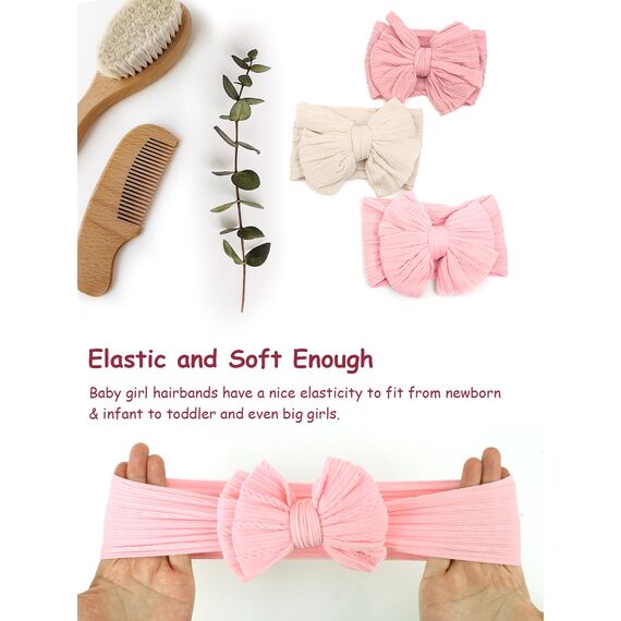 DRESHOW Stirnband Baby Mädchen Dehnbare Nylon Stirnbänder Handgefertigte Schleife Haarband for Neugeborene Kleinkinder Kinder 3 Stück