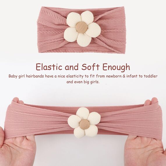 DRESHOW Stirnband Baby Mädchen Dehnbare Nylon Stirnbänder Handgefertigte Blumen Haarband for Neugeborene Kleinkinder Kinder 3 Stück