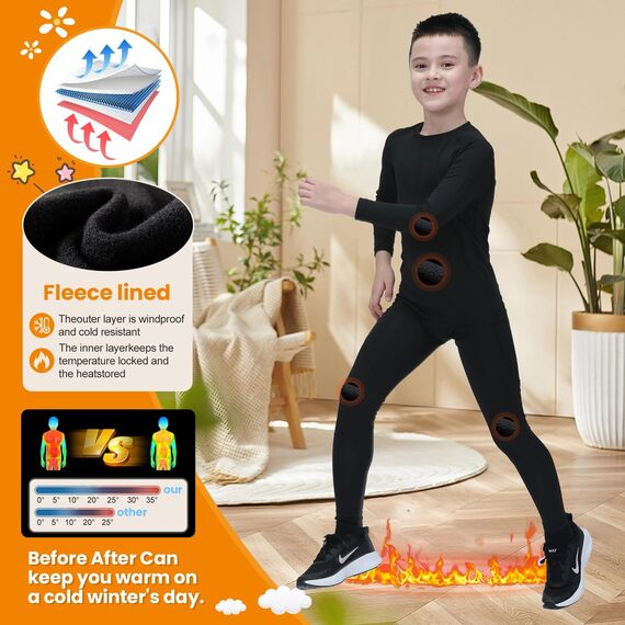Leeboom Thermounterwäsche Kinder Fußball Thermohose Funktionswäsche Kinder Atmungsaktiv Skiunterwäsche Thermounterwäsche Sport Schnell Trockend Sportunterwäsche Fussball Unterwäsche