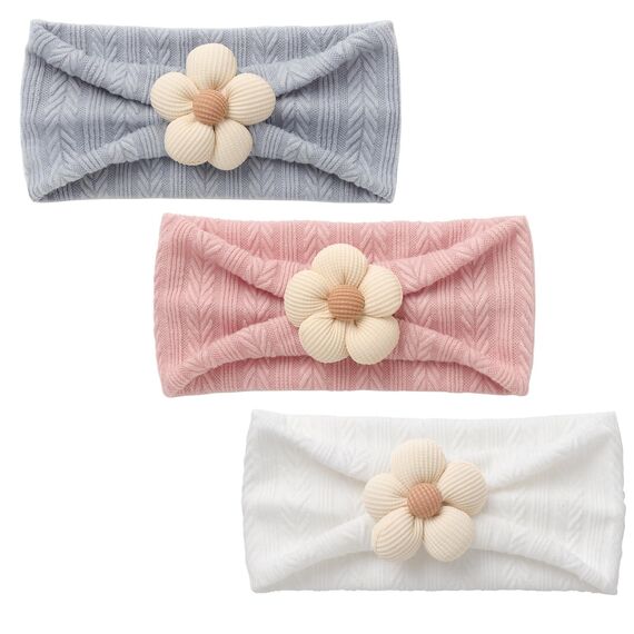 DRESHOW Stirnband Baby Mädchen Dehnbare Nylon Stirnbänder Handgefertigte Blumen Haarband for Neugeborene Kleinkinder Kinder 3 Stück