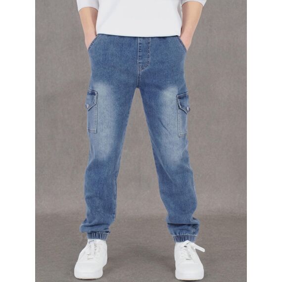 CAMLAKEE Cargohose Jungen Jogginghose Kinder Cargo Hosen Jungs Arbeitshose mit Elastischem Bund Denim DE: 140-146 (Herstellergröße 140)