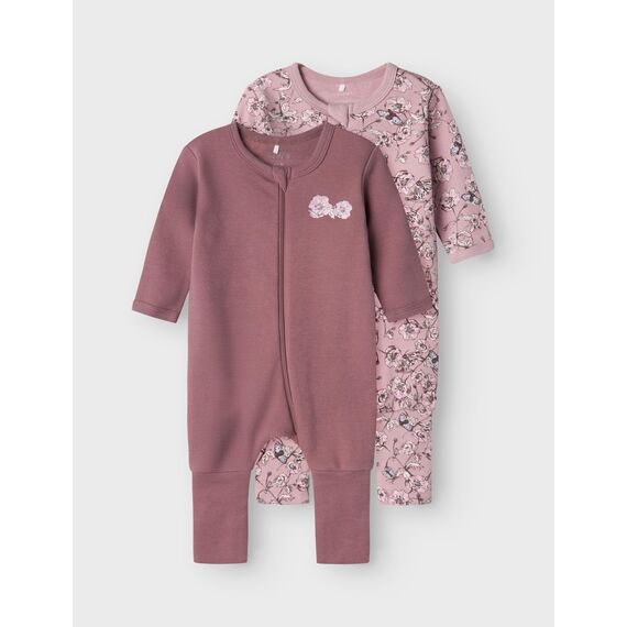 Name IT Baby - Mädchen Nbfnightsuit 2p Zip Ff Grape Flower Noos Schlafanzug, Grape Shake, 50 EU