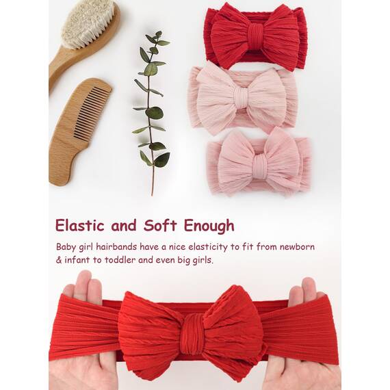 DRESHOW Stirnband Baby Mädchen Dehnbare Nylon Stirnbänder Handgefertigte Schleife Haarband for Neugeborene Kleinkinder Kinder 3 Stück