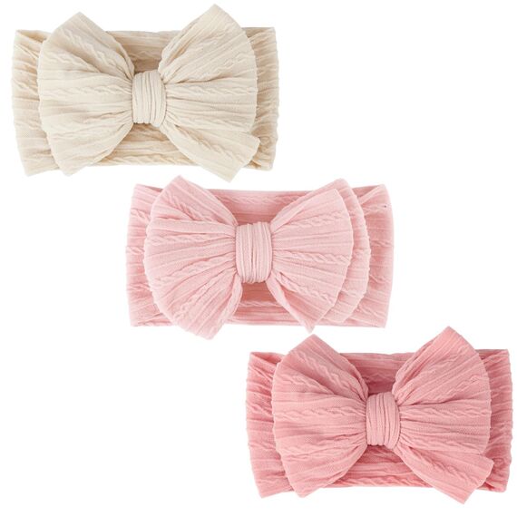 DRESHOW Stirnband Baby Mädchen Dehnbare Nylon Stirnbänder Handgefertigte Schleife Haarband for Neugeborene Kleinkinder Kinder 3 Stück
