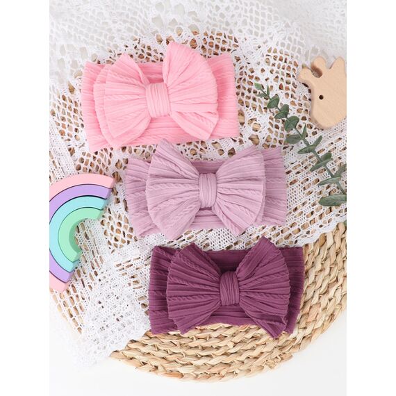 DRESHOW Stirnband Baby Mädchen Dehnbare Nylon Stirnbänder Handgefertigte Schleife Haarband for Neugeborene Kleinkinder Kinder 3 Stück