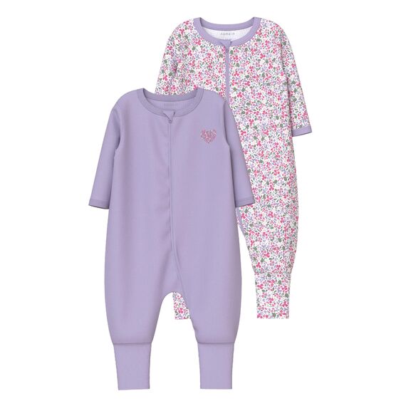 Name IT Baby - Mädchen Nbfnightsuit 2p Zip Ff Petit Flower Noos Schlafanzug, Pastel Lilac, 86 EU