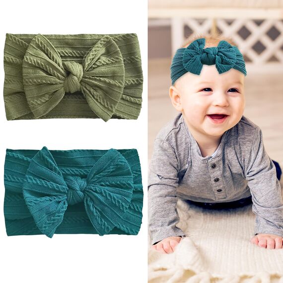 2 Stücke Baby Stirnbänder Neugeborene Turban Stirnband Baby Mädchen Schleifen Weiche Schleife Kopfbedeckung Elastische Haarbänder für Kleinkinder Neugeborene