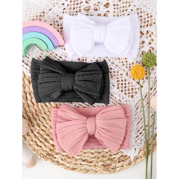 DRESHOW Stirnband Baby Mädchen Dehnbare Nylon Stirnbänder Handgefertigte Schleife Haarband for Neugeborene Kleinkinder Kinder 3 Stück
