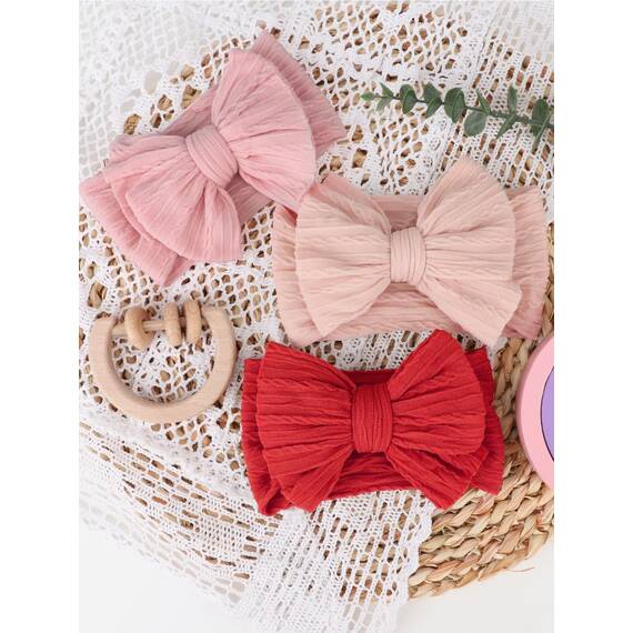 DRESHOW Stirnband Baby Mädchen Dehnbare Nylon Stirnbänder Handgefertigte Schleife Haarband for Neugeborene Kleinkinder Kinder 3 Stück