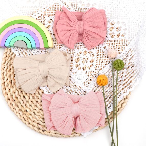 DRESHOW Stirnband Baby Mädchen Dehnbare Nylon Stirnbänder Handgefertigte Schleife Haarband for Neugeborene Kleinkinder Kinder 3 Stück