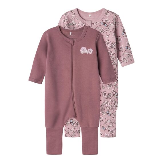 Name IT Baby - Mädchen Nbfnightsuit 2p Zip Ff Grape Flower Noos Schlafanzug, Grape Shake, 98 EU