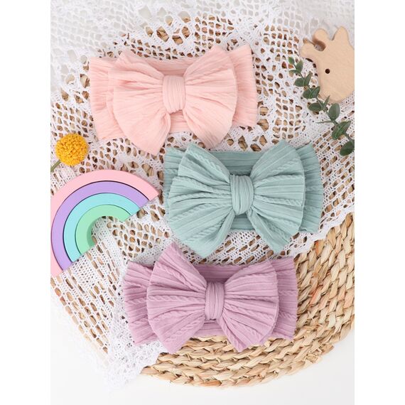 DRESHOW Stirnband Baby Mädchen Dehnbare Nylon Stirnbänder Handgefertigte Schleife Haarband for Neugeborene Kleinkinder Kinder 3 Stück
