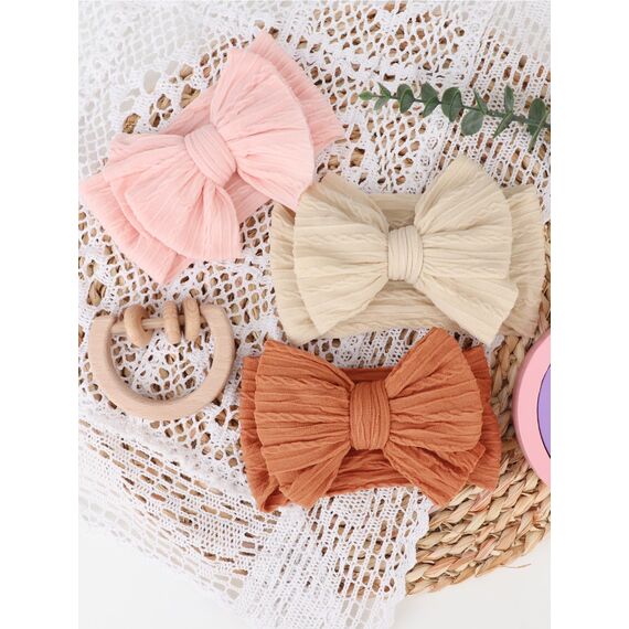 DRESHOW Stirnband Baby Mädchen Dehnbare Nylon Stirnbänder Handgefertigte Schleife Haarband for Neugeborene Kleinkinder Kinder 3 Stück