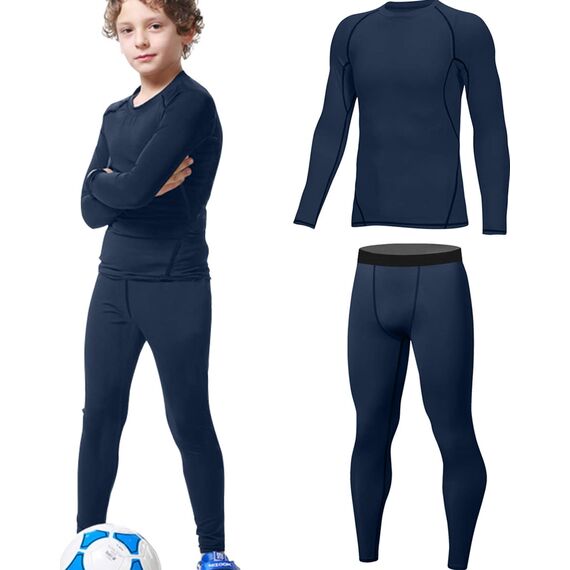 HOPLYNN - Thermal Underwear Set für Kinder Funktionsunterwäsche Skiunterwäsche Jungen Atmungsaktiv Thermal Underwear Warme Fussball Ski Blau XL