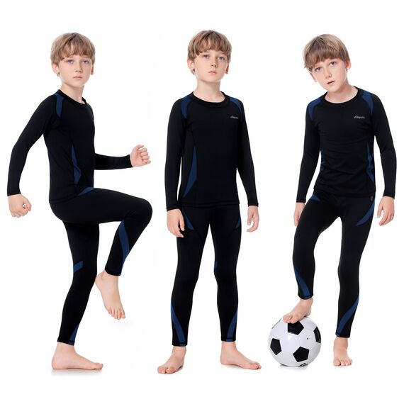 Thermounterwäsche Kinder, Funktionsunterwäsche Junge Skiunterwäsche Mädchen Winter atmungsaktiv Thermowäsche Set Warm Weich Funktionswäsche Thermo Unterwäsche Thermounterhemd für Kinder Blau L