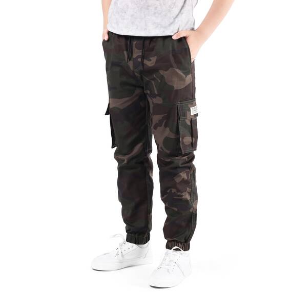 NATUST Jungen Cargohose Kinder Freizeithose Jogginghose Jungs Cargo Hose mit Elastischem Bund Tarngrün 128-134