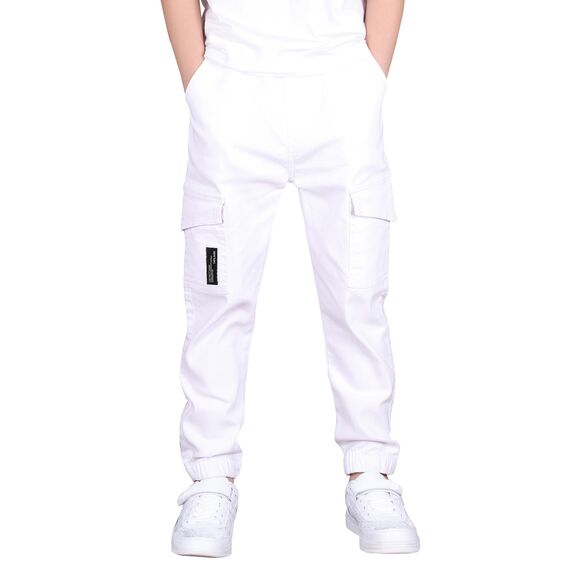 CAMLAKEE Cargohose Jungen Jogginghose Kinder Cargo Hosen Jungs Arbeitshose mit Elastischem Bund Wei?DE: 158-164 (Herstellergröße 160)