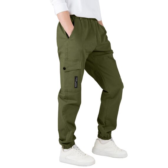 CAMLAKEE Cargohose Jungen Jogginghose Kinder Cargo Hosen Jungs Arbeitshose mit Elastischem Bund Armee Grün DE: 152-158 (Herstellergröße 150)