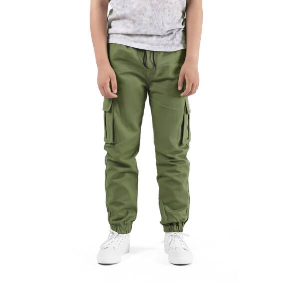 NATUST Jungen Cargohose Kinder Freizeithose Jogginghose Jungs Cargo Hose mit Elastischem Bund Armeegrün 134-140