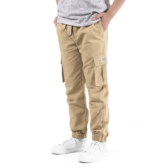 NATUST Jungen Cargohose Kinder Freizeithose Jogginghose Jungs Cargo Hose mit Elastischem Bund Khaki 128-134