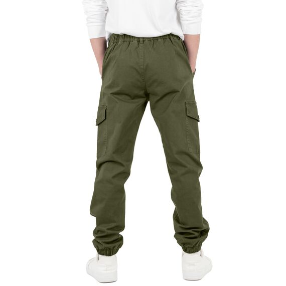 CAMLAKEE Cargohose Jungen Jogginghose Kinder Cargo Hosen Jungs Arbeitshose mit Elastischem Bund Armee Grün DE: 140-146 (Herstellergröße 140)