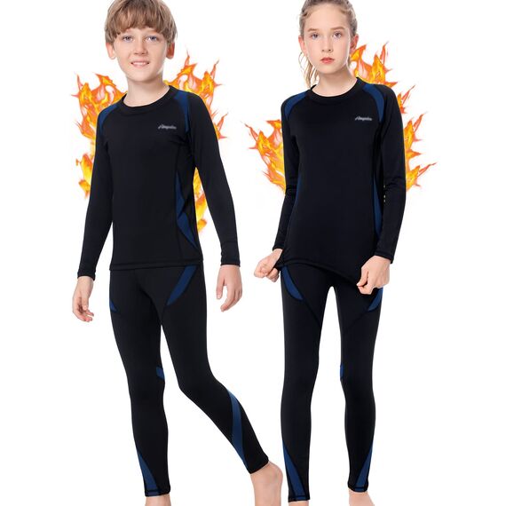 Thermounterwäsche Kinder, Funktionsunterwäsche Junge Skiunterwäsche Mädchen Winter atmungsaktiv Thermowäsche Set Warm Weich Funktionswäsche Thermo Unterwäsche Thermounterhemd für Kinder Blau XXL