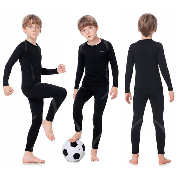 Thermounterwäsche Kinder, Funktionsunterwäsche Junge Skiunterwäsche Mädchen Winter atmungsaktiv Thermowäsche Set Warm Weich Funktionswäsche Thermo Unterwäsche Thermounterhemd für Kinder Grau M