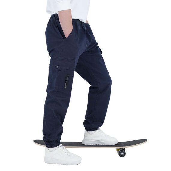 CAMLAKEE Cargohose Jungen Jogginghose Kinder Cargo Hosen Jungs Arbeitshose mit Elastischem Bund Navy DE: 128-134 (Herstellergröße 130)