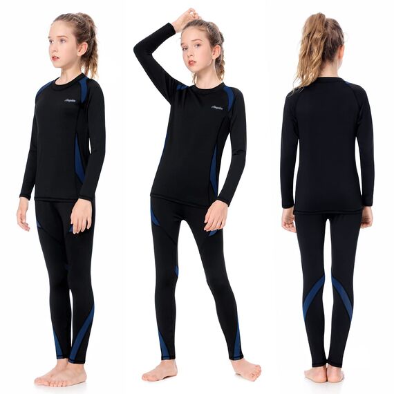Thermounterwäsche Kinder, Funktionsunterwäsche Junge Skiunterwäsche Mädchen Winter atmungsaktiv Thermowäsche Set Warm Weich Funktionswäsche Thermo Unterwäsche Thermounterhemd für Kinder Blau S