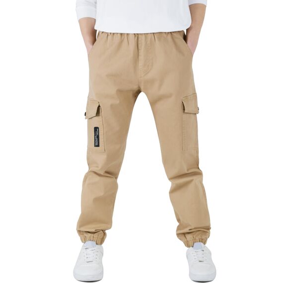 CAMLAKEE Cargohose Jungen Jogginghose Kinder Cargo Hosen Jungs Arbeitshose mit Elastischem Bund Beige DE: 158-164 (Herstellergröße 160)