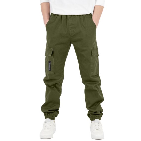 CAMLAKEE Cargohose Jungen Jogginghose Kinder Cargo Hosen Jungs Arbeitshose mit Elastischem Bund Armee Grün DE: 164-170 (Herstellergröße 170)