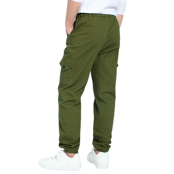 CAMLAKEE Cargohose Jungen Jogginghose Kinder Cargo Hosen Jungs Arbeitshose mit Elastischem Bund Armee Grün DE: 158-164 (Herstellergröße 160)