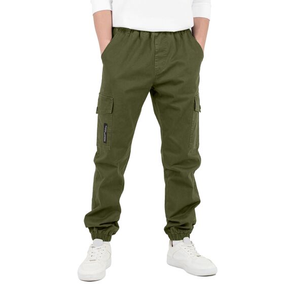 CAMLAKEE Cargohose Jungen Jogginghose Kinder Cargo Hosen Jungs Arbeitshose mit Elastischem Bund Armee Grün DE: 158-164 (Herstellergröße 160)
