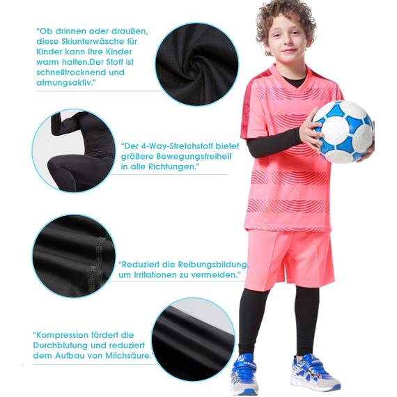 HOPLYNN - Thermal Athletic Set für Children Funktioneller Sportanzug Ski Thermal Set Jungen Atmungsaktive Thermal Athletic Football Ski mit Fleece Schwarz M
