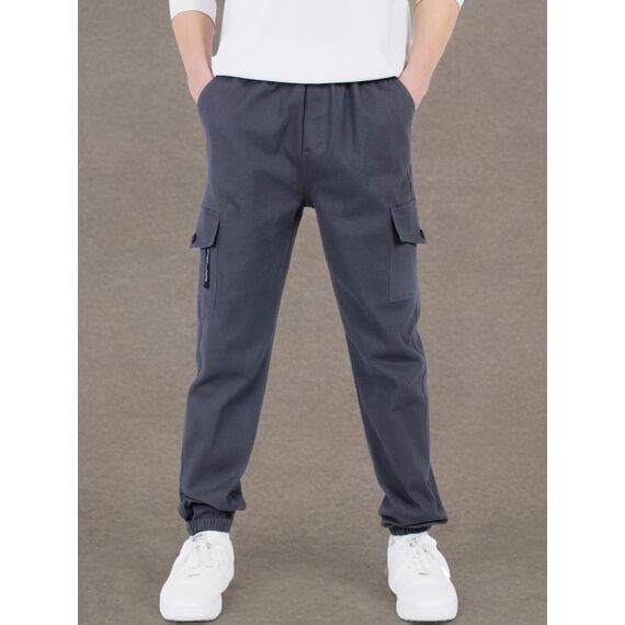 CAMLAKEE Cargohose Jungen Jogginghose Kinder Cargo Hosen Jungs Arbeitshose mit Elastischem Bund Grau DE: 158-164 (Herstellergröße 160)